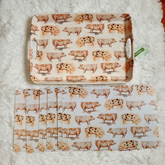 Hobby Lobby Kitchen Melamine Pig Serving Tray With 6 Placemats